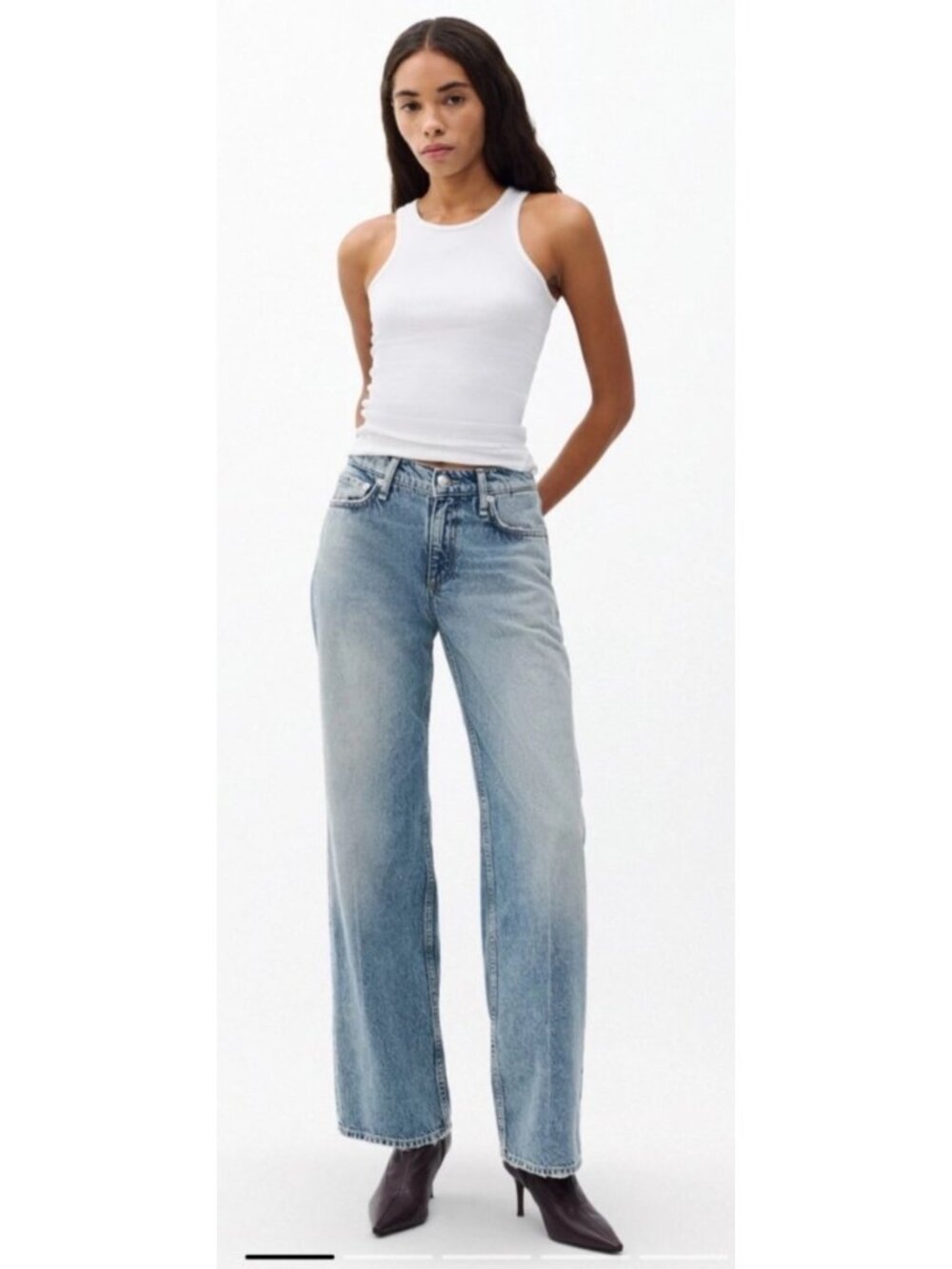 Rag & Bone Harlow Straight Leg Selvedge Jeans Womens 24 Relaxed Fit Button Fly